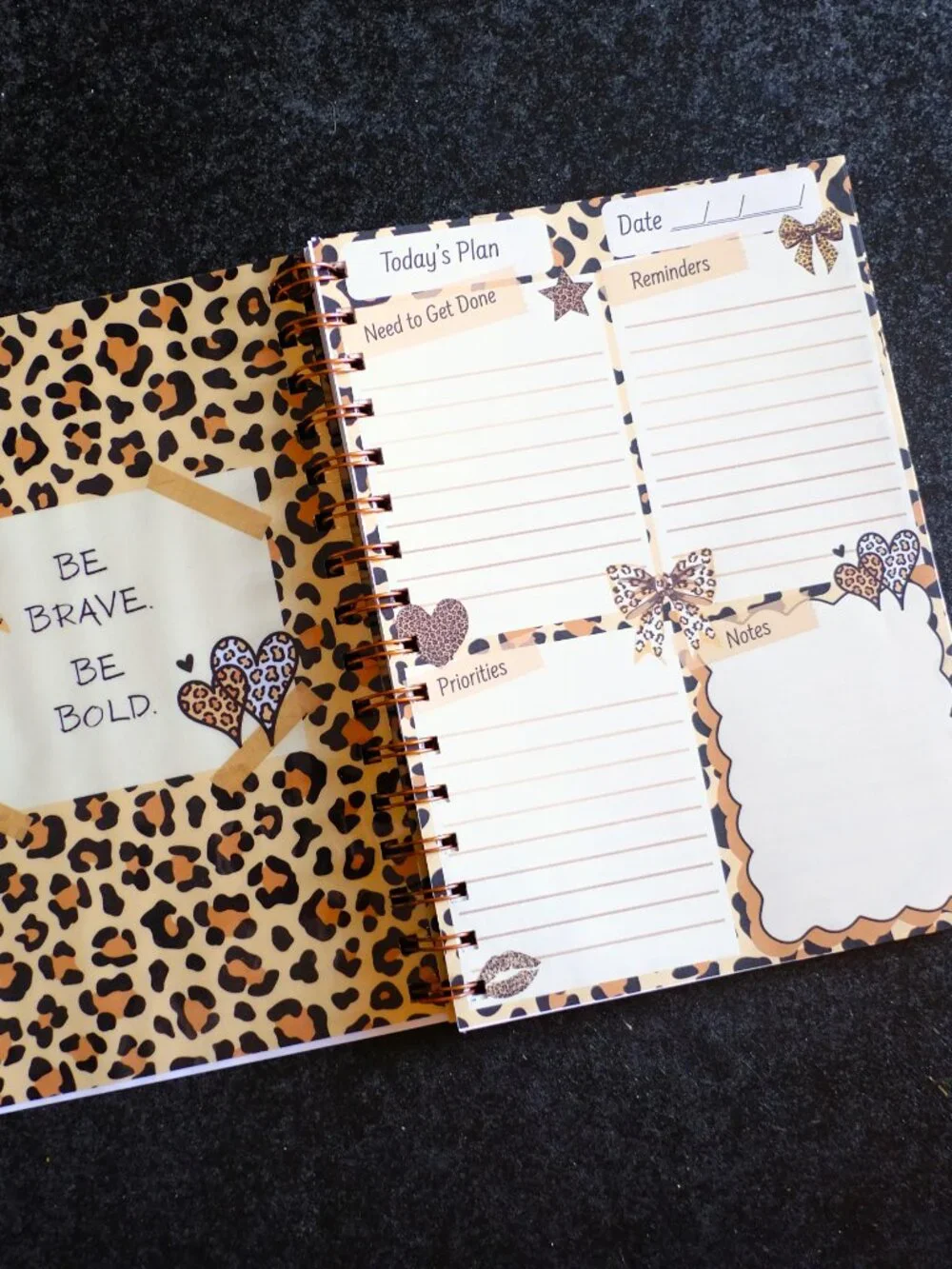 Handmade Animal Print Daily Planner Bound Notebook, book, notes, gift, journal